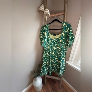 Green and Yellow Floral Short Dress